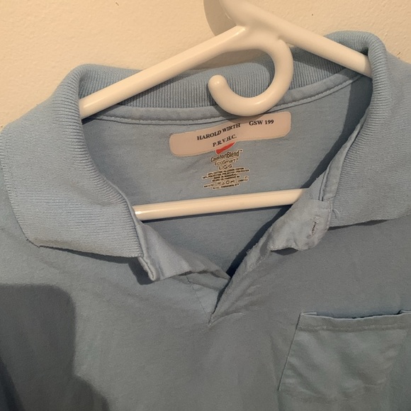 Ultra Soft Hanes EcoSmart Comfort Blend Sky Blue Polo Shirt SZ Large - Picture 4 of 7